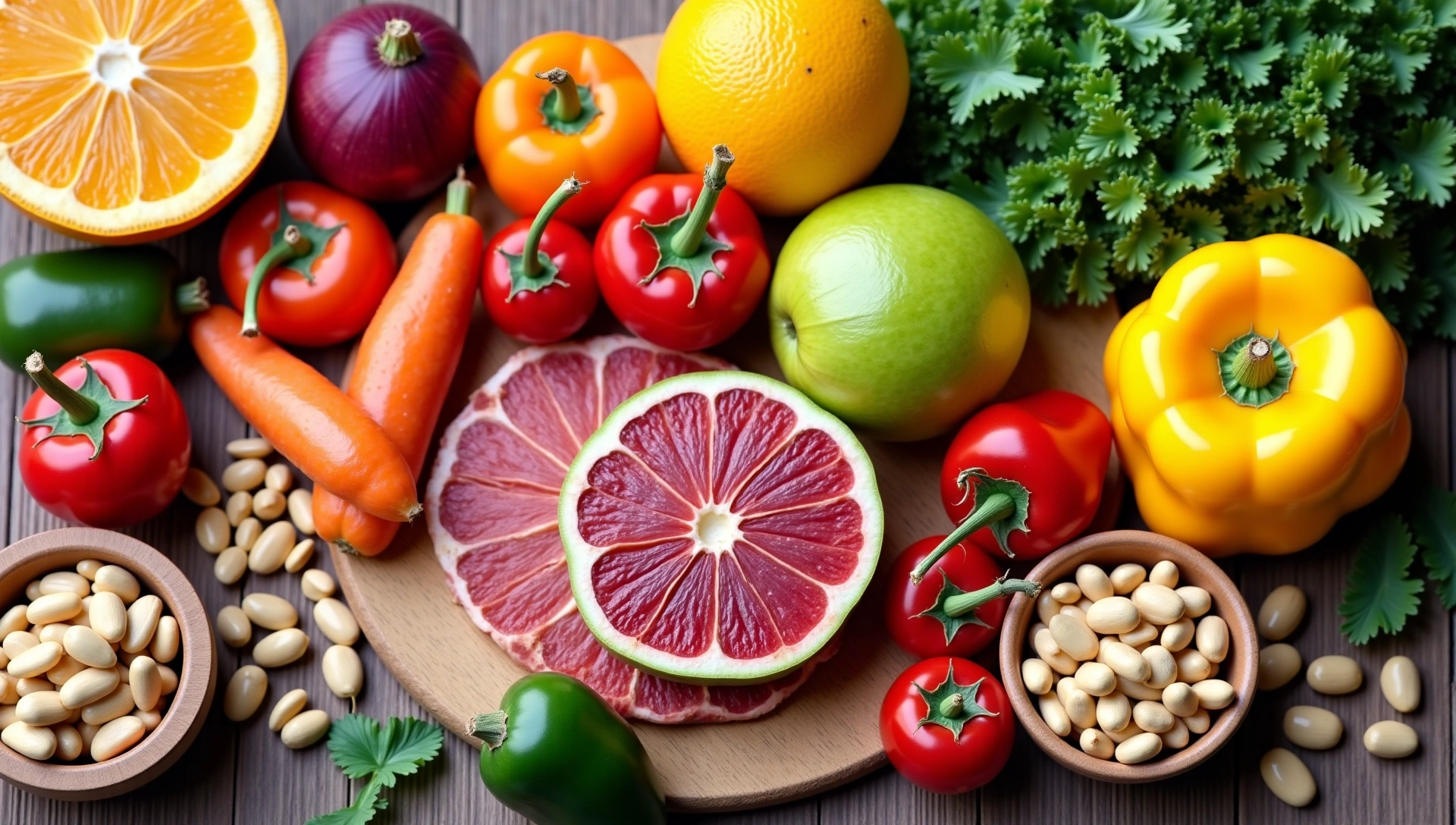 Vari alimenti sani disposti esteticamente, che rappresentano diverse esigenze dietetiche