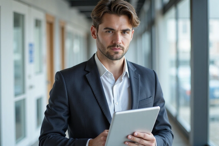 Persona che legge i termini e condizioni su un tablet